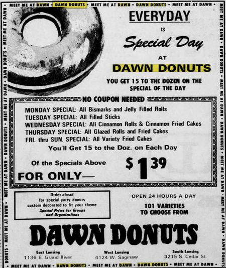 Dawn Donuts - Nov 1973 Ad